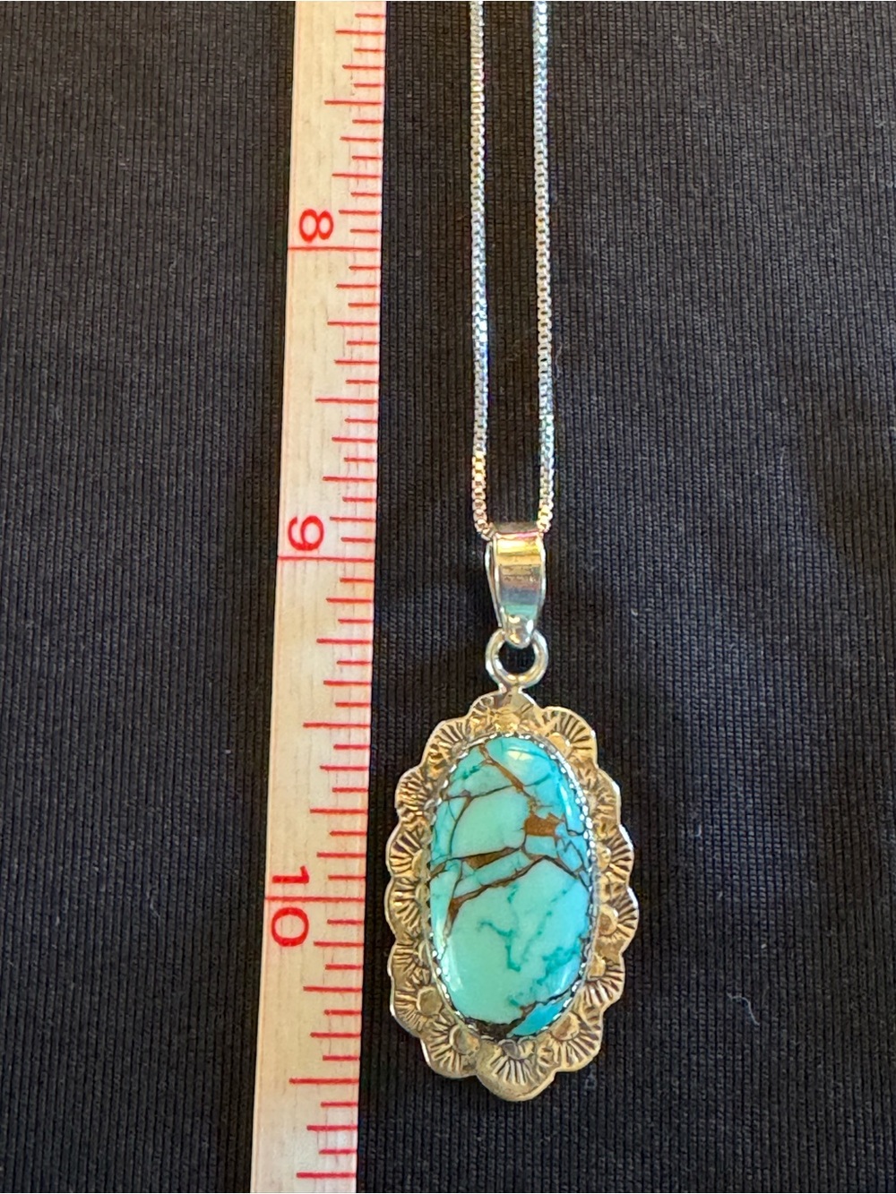 Sterling Silver Turquoise Pendant Necklace on an 18” Italian FAS Box Chain - Picture 4 of 6